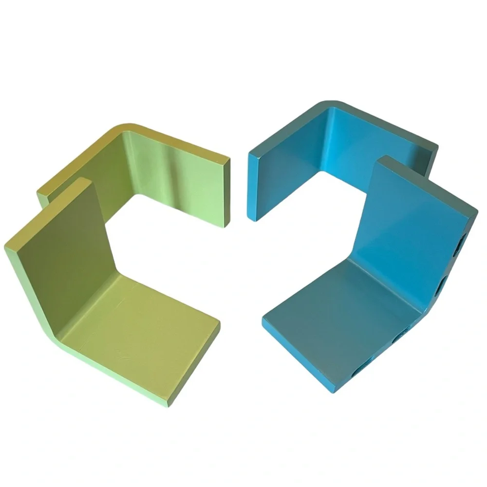 VTG Mod 4 Pc L-Shaped Wall Book Trinket Shelf Lot Lime Green & Aqua Blue